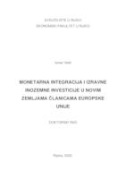 Monetarna integracija i izravne inozemne investicije u novim zemljama članicama Europske unije
